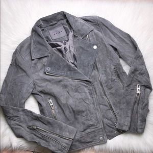 BLANK NYC SUEDE LEATHER MOTO JACKET GREY